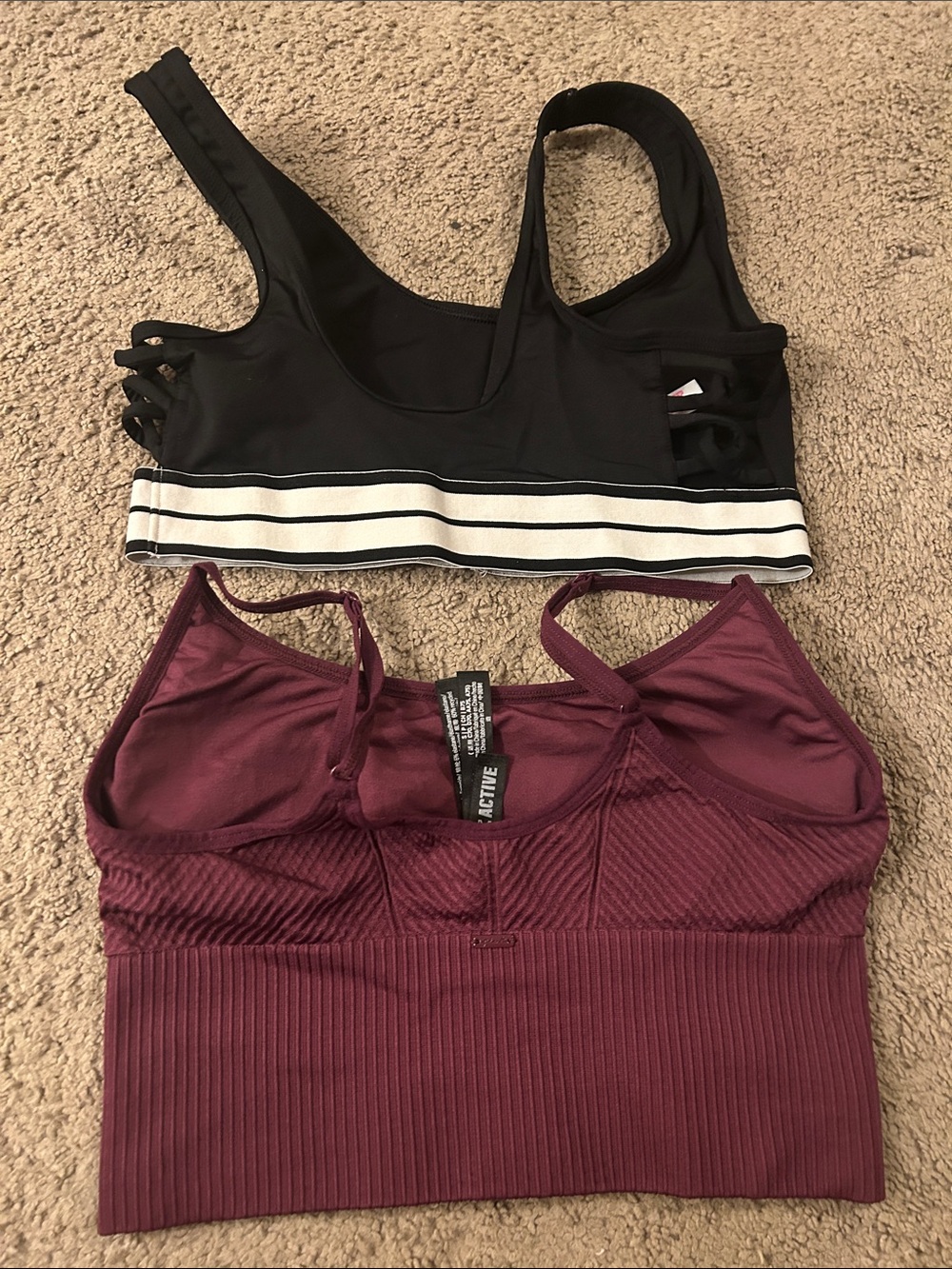 PINK Victoria's Secret Black Stripe & Plum Ribbed Sports Bras- ♥️ 2 for 1 ♥️ - Picture 2 of 2